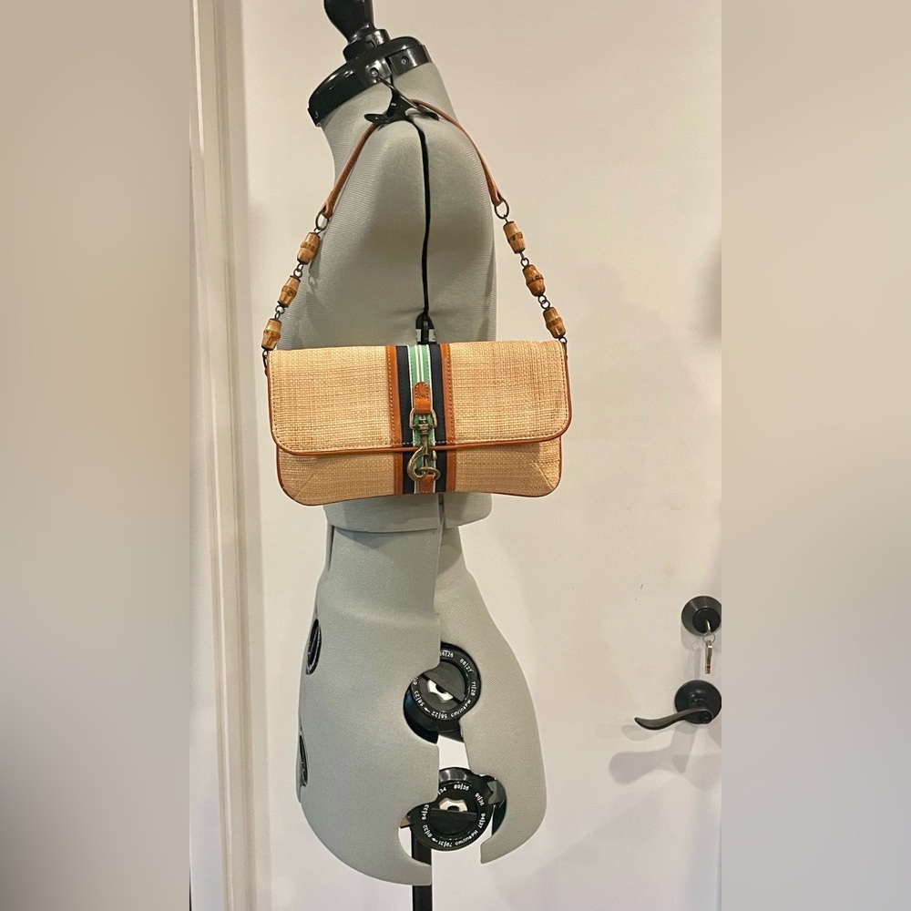 J. Crew Raffia & Leather shoulder bag, grosgrain &horsebit detail, bamboo, S - Picture 6 of 12